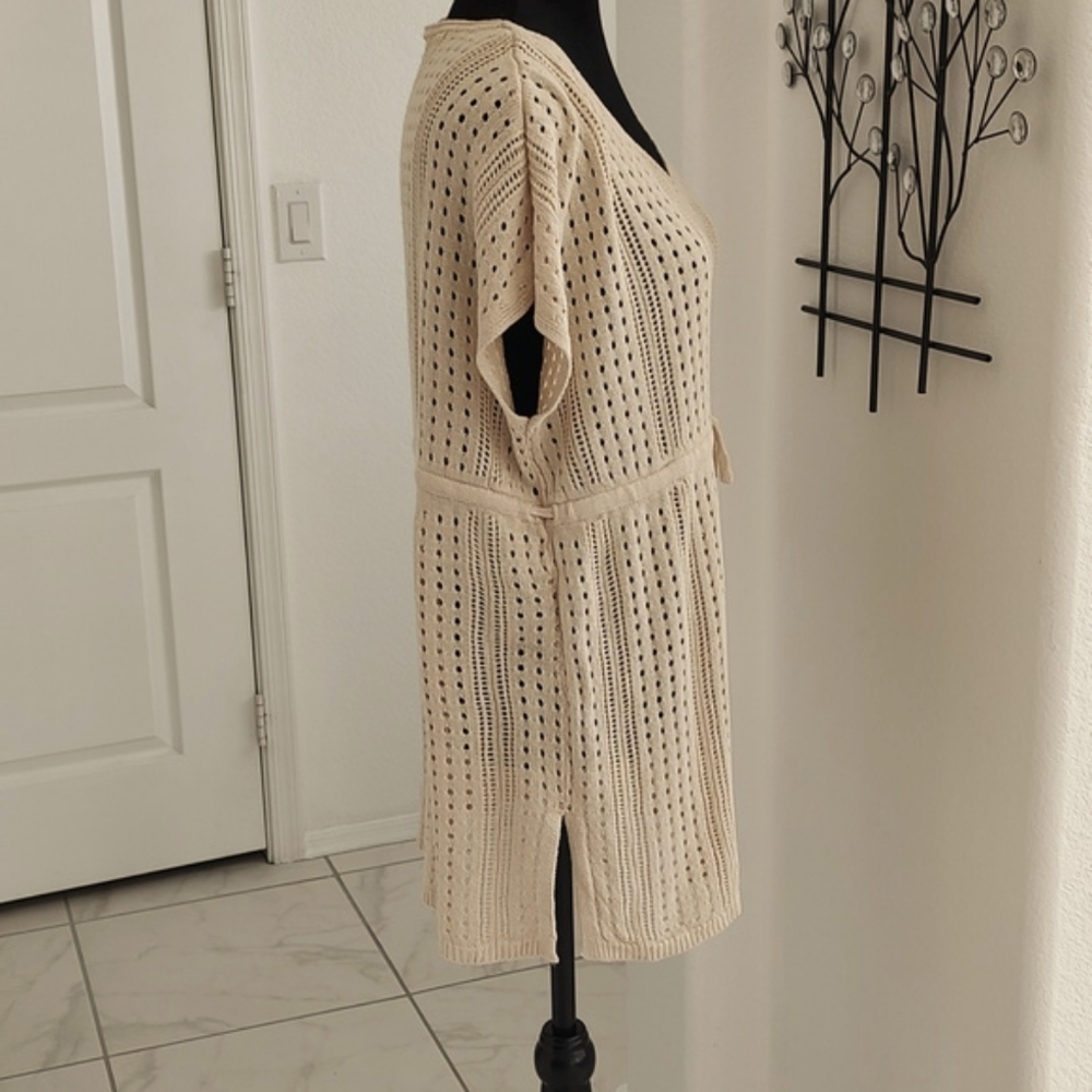 Like New Merokeety Nude Tan Open Weave Knit Tunic Short Cap Sleeves XXL Top - Picture 5 of 13
